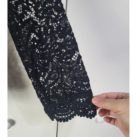 VTG Women's LG Whimsigoth Full Lace Long Sleeve Top Blouse See through y2k black - Picture 5 of 10